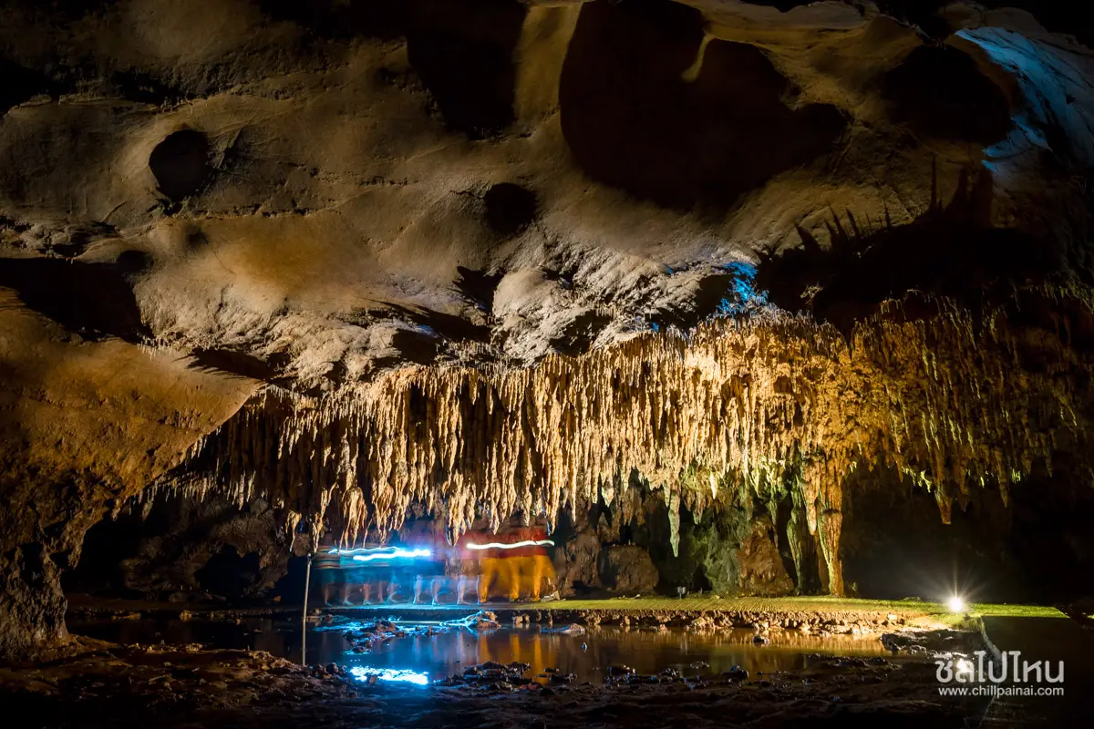 Tham Khao Chang Hai in Trang, featuring limestone formations and cave chambers associated with the legend of a lost elephant