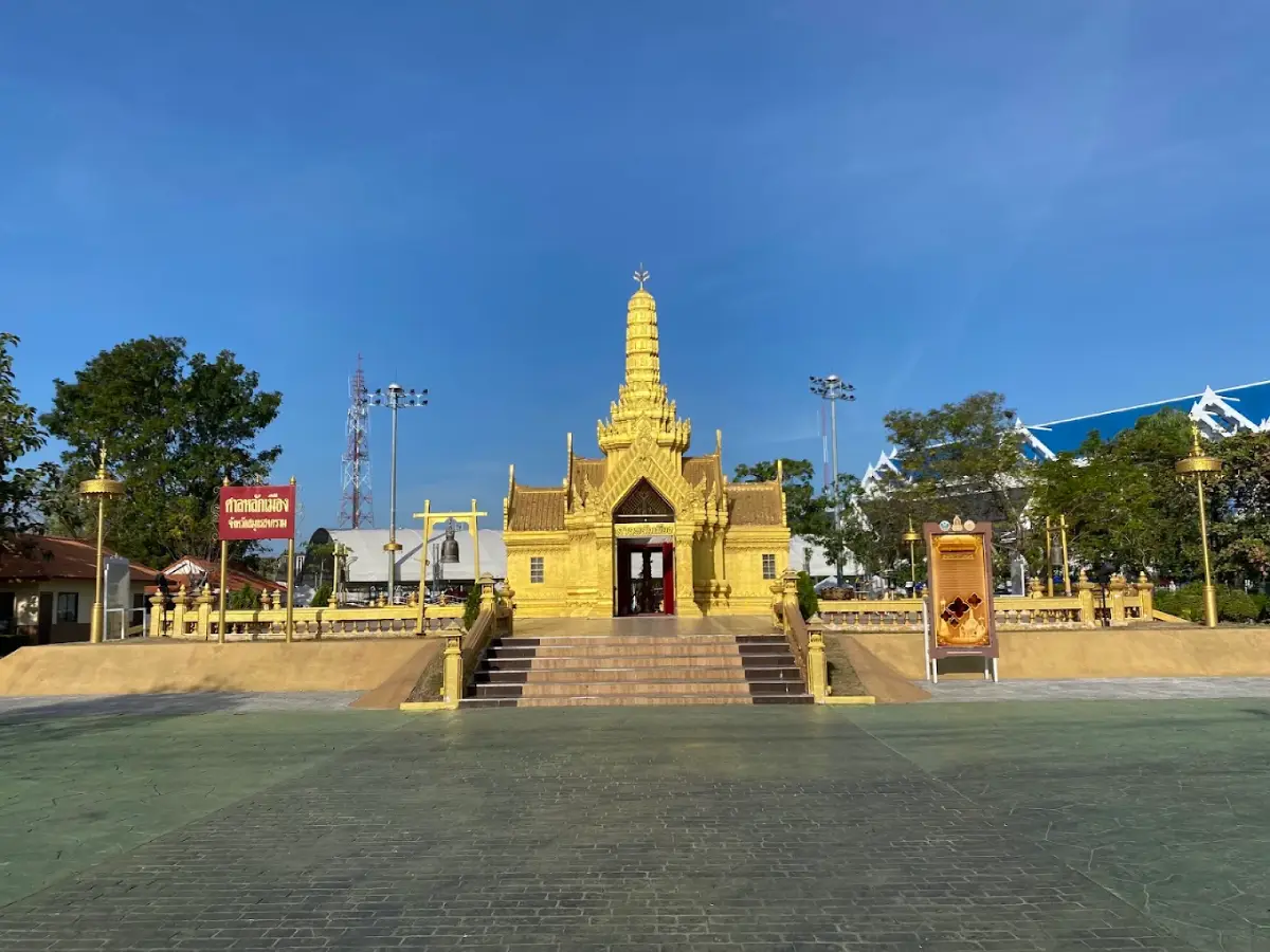 Samut Songkhram City Pillar Shrine with its golden Thai-style pavilion