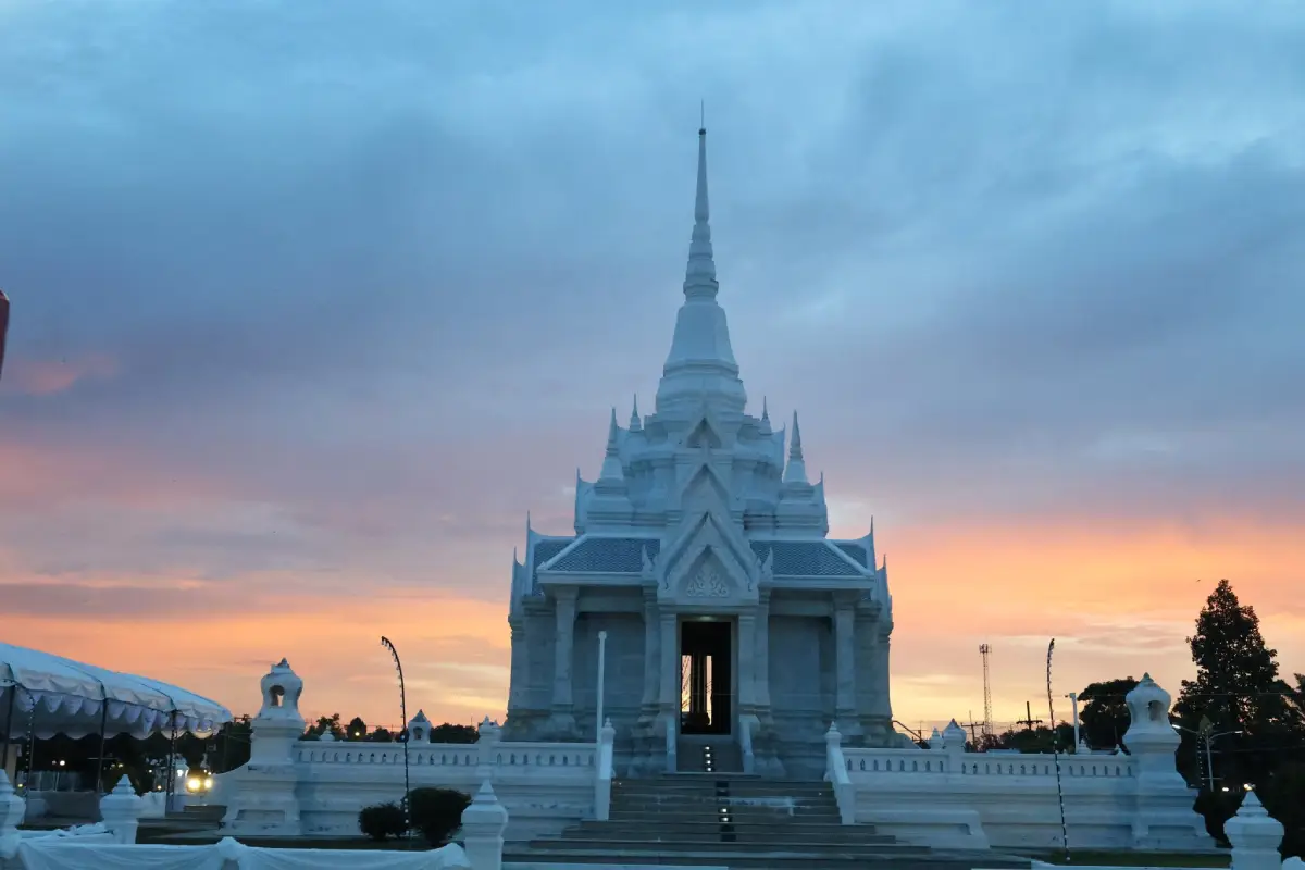 Narathiwat City Pillar Shrine with white marble and nine spires