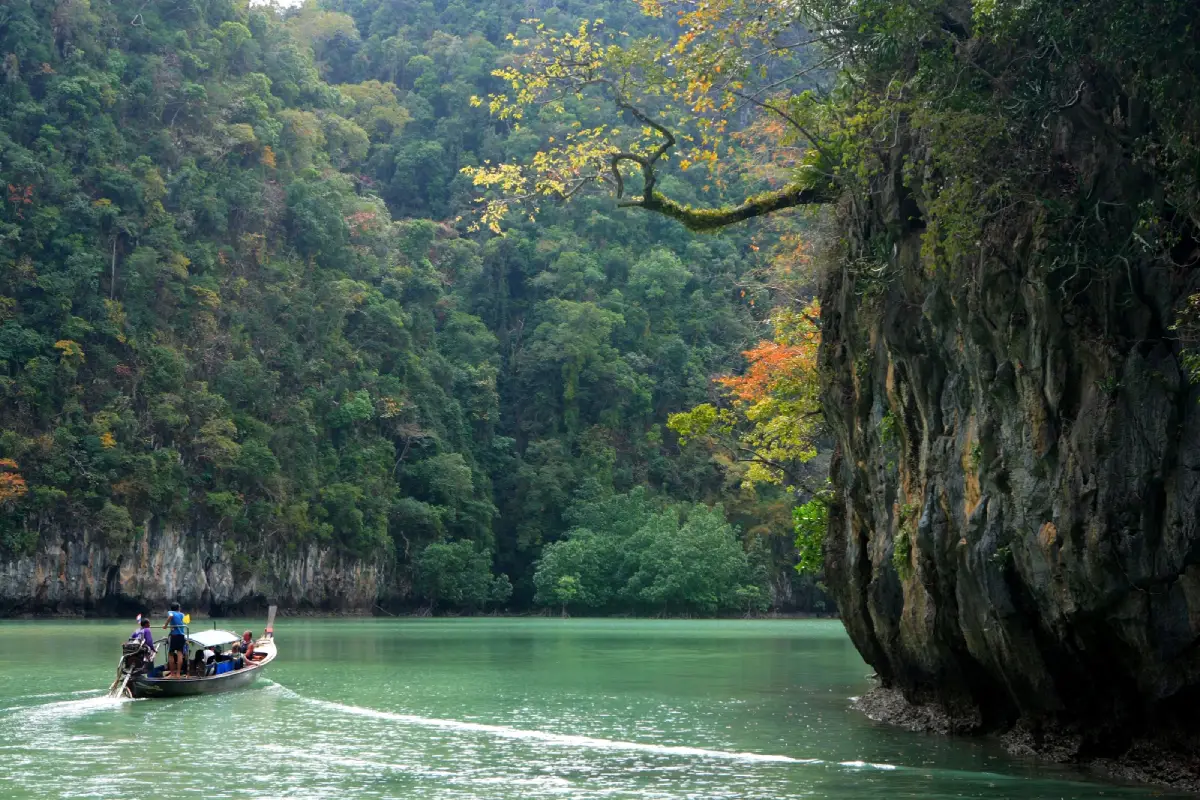 อุทยานแห่งชาติธารโบกขรณี จังหวัดกระบี่ ธารน้ำสีเขียวและภูเขาหินปูน