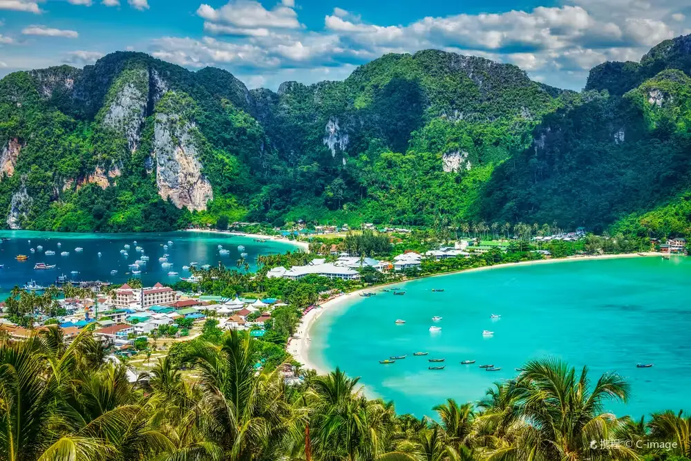The Phi Phi Islands in Krabi, featuring turquoise Andaman Sea water and limestone cliffs